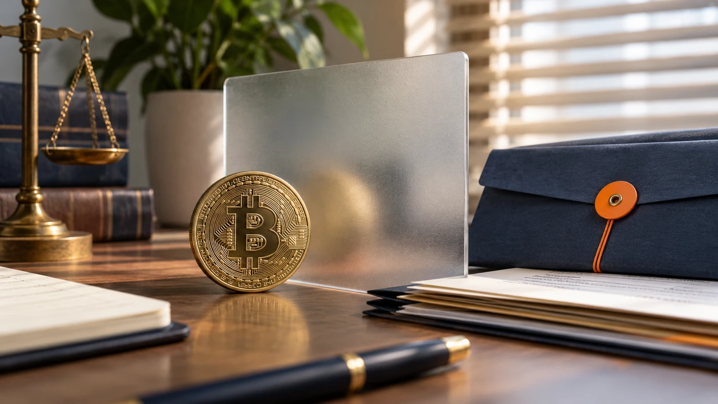 Ilustración editorial de privacidad y conservación de documentos sobre Bitcoin.